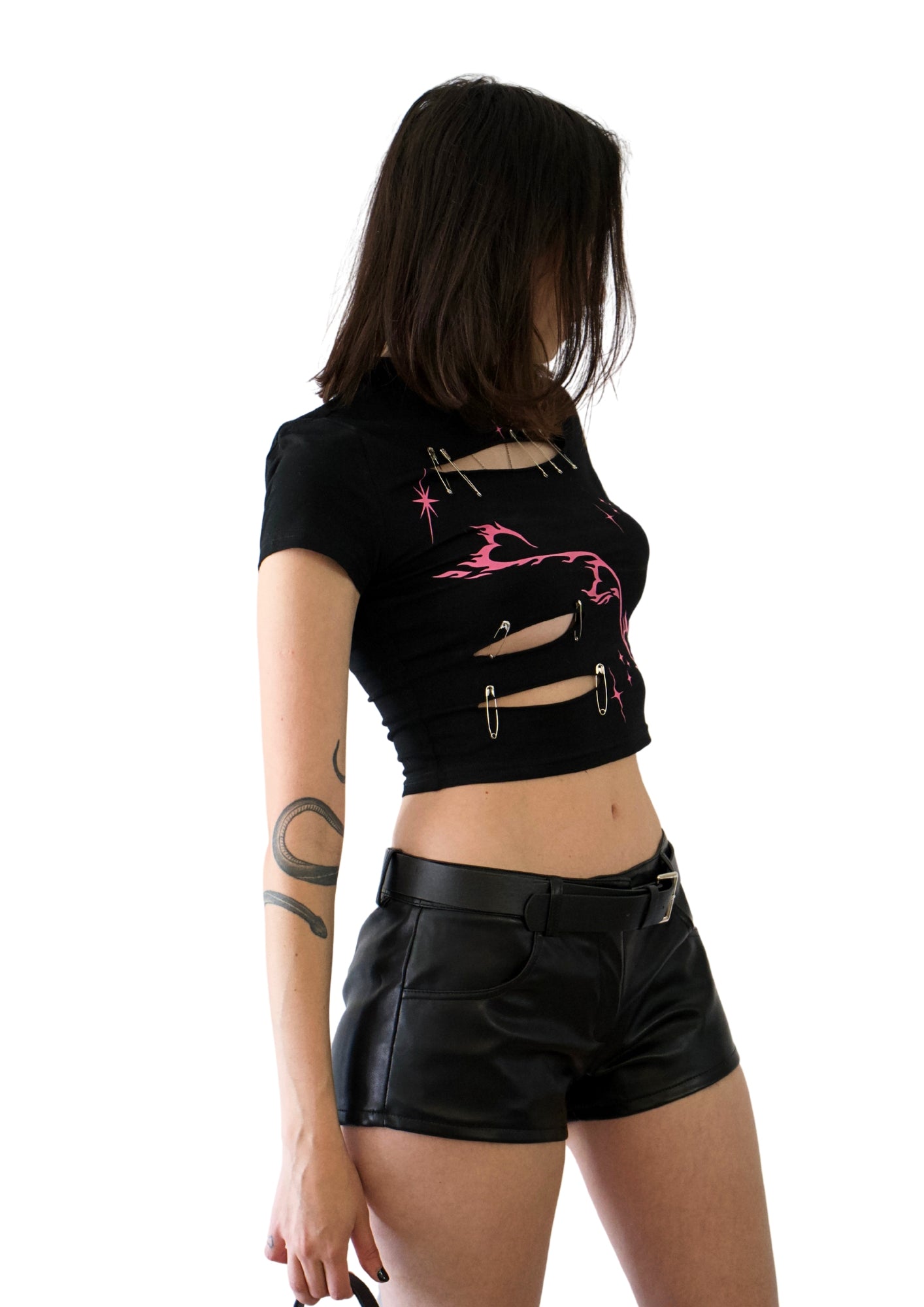 Belted Micro Faux Leather Shorts