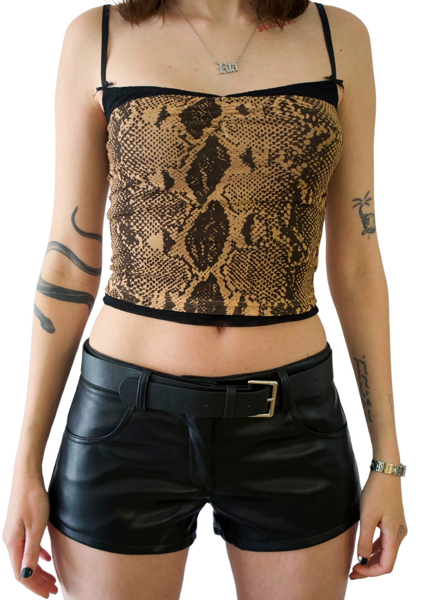 Belted Micro Faux Leather Shorts